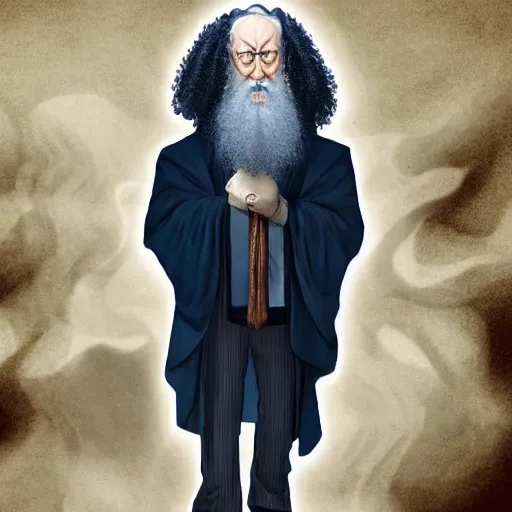 Prompt: Dumbledore with an afro and bell bottom pants