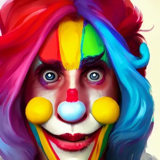 Image similar to Portrait of a colorful happy joyful funny clown, artstation, cgsociety, masterpiece