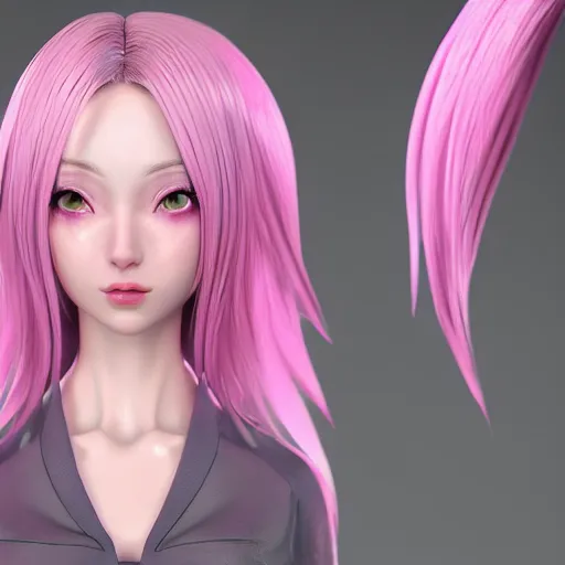 Image similar to stunningly beautiful omnipotent anime goddess with smooth porcelain skin, pink hair and mesmerizing cyan eyes, symmetrical perfect face, mid view, unreal engine 5, 8 k