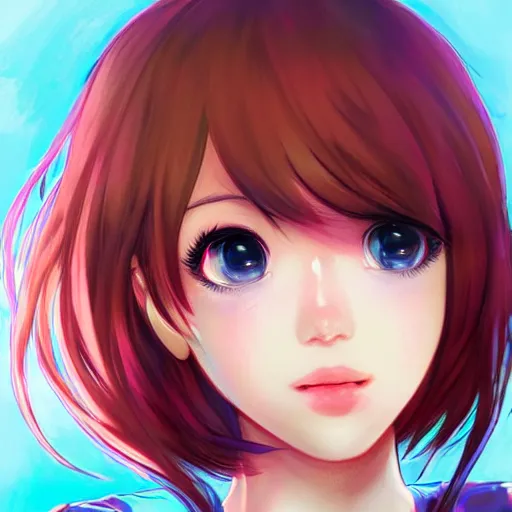 Prompt: portrait of Sayori from Doki Doki Literature Club, detailed facial features, optimistic colors, bright eyes, clear eyes, warm smile, delicate, clean shot, by artgerm