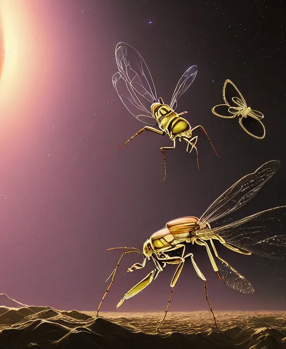 Image similar to opulent transparent clear see - through image of insects, botany, neon lights, milky way environment, ultra realistic, concept art, surrealism, photorealistic, octane render, 8 k, unreal engine. art by gustave dore and nori inoguchi and sam kaplan and zachary goulko and christopher marley and artgerm