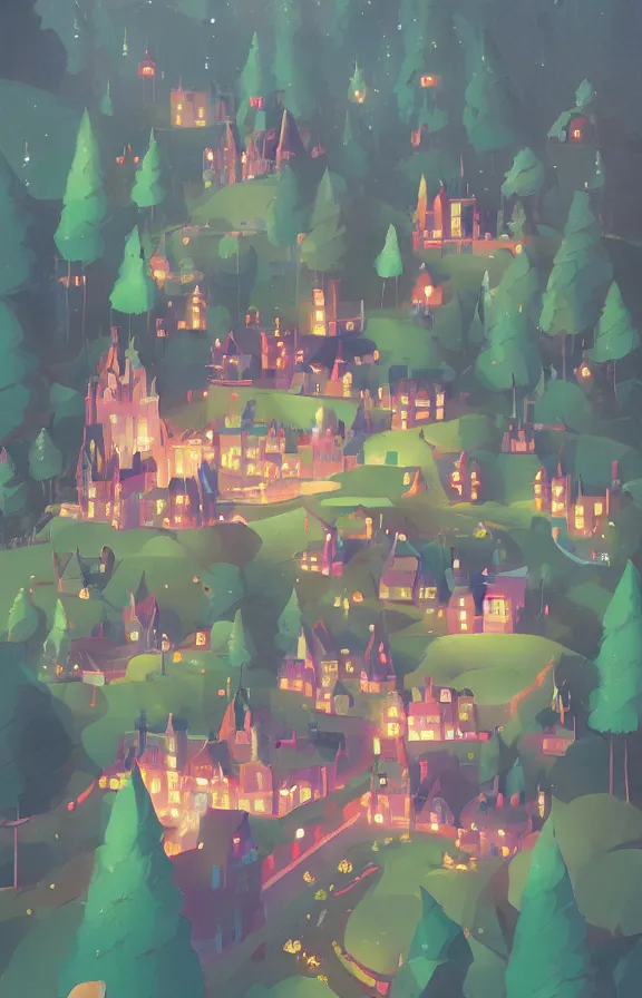 Prompt: magical school on a hill, sharp focus, james gilleard, zoomed in, print, game art