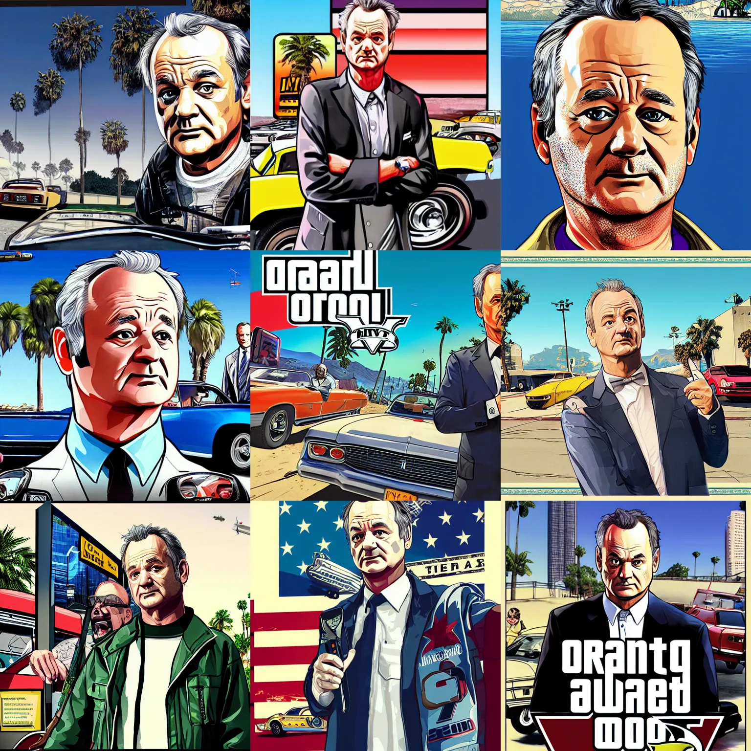 Prompt: bill murray in gta v promotional art by stephen bliss, no text, very detailed, professional quality