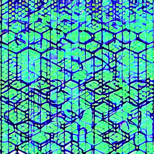 Image similar to cyber pattern with hexagons in neon colors in cyberpunk style