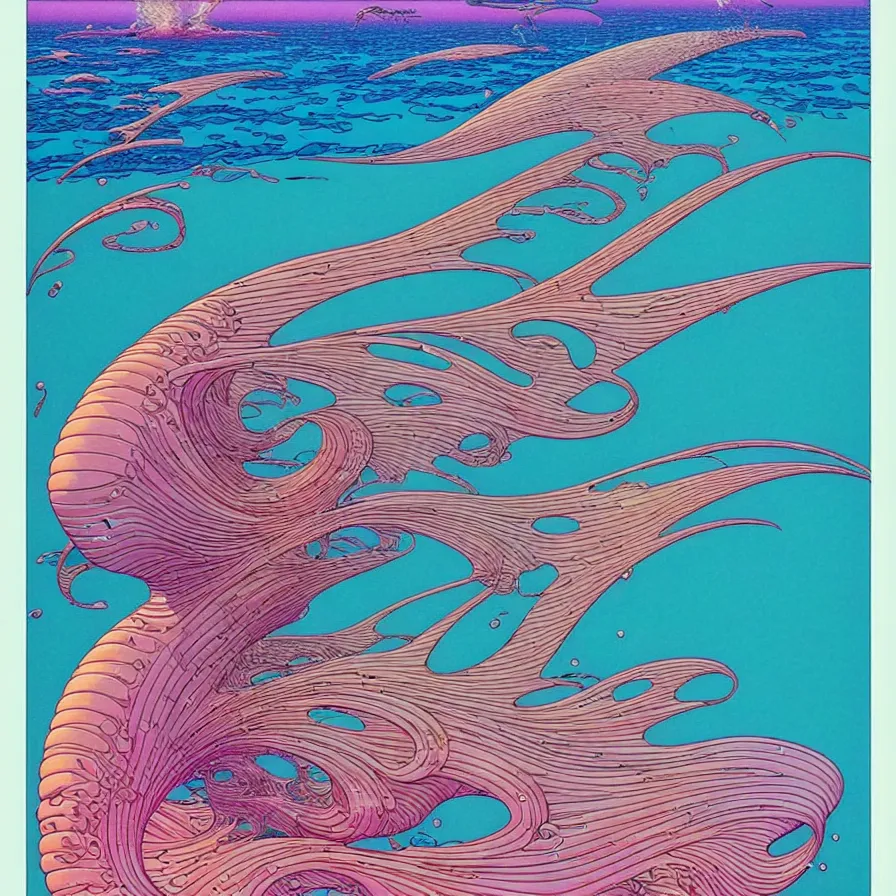 Image similar to ( ( ( ( shinning sea, with decorative frame design ) ) ) ) by mœbius!!!!!!!!!!!!!!!!!!!!!!!!!!!, overdetailed art, colorful, artistic record jacket design