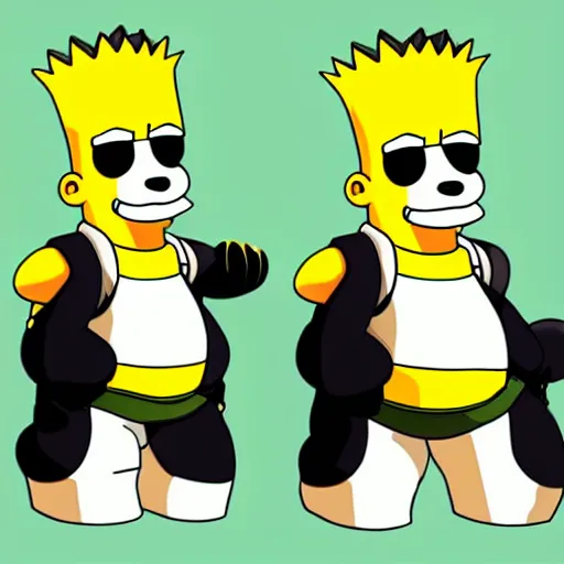 Image similar to a panda character wearing a stylish outfit, The Simpsons style art, digital art