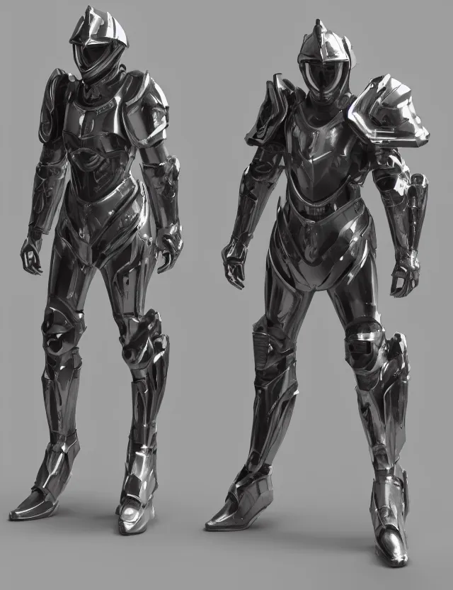 Image similar to full body shot, digital realistic 3 d rendering of a futuristic spacepunk armor holy paladin with light powers and sculpted detailed head armor, highly detailed, 4 k, hdr, smooth, sharp focus, high resolution, award - winning photo., corona render, substance painter hyper detailed armor. trending on art statation