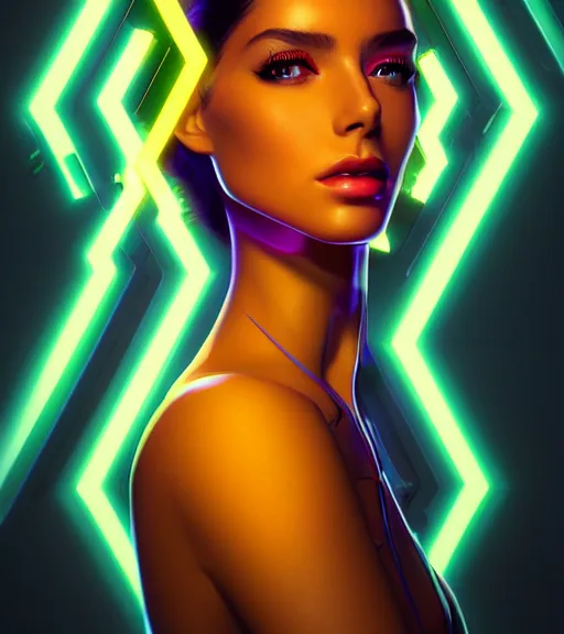 Image similar to symmetry!! latin princess of technology, solid cube of light, hard edges, product render retro - futuristic poster scifi, lasers and neon circuits, beautiful woman latin princess, intricate, elegant, highly detailed, digital painting, artstation, concept art, smooth, sharp focus, illustration, dreamlike, art by artgerm