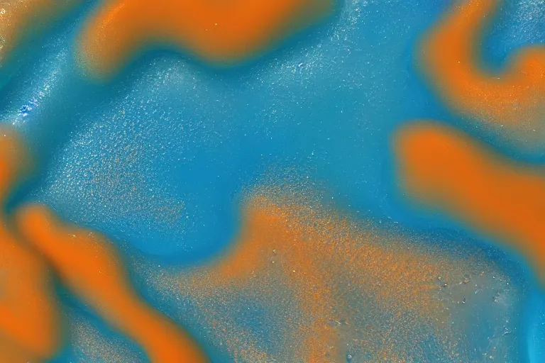 Image similar to big ocean wave of water particles, light blue, yellow orange, and light brown colors, white foam, splash, complex curl noise, vortex, simulation, reflection, featured on behance, uhd image, media art, motion graphic, particles, fluids, 3 d, rendering, octane