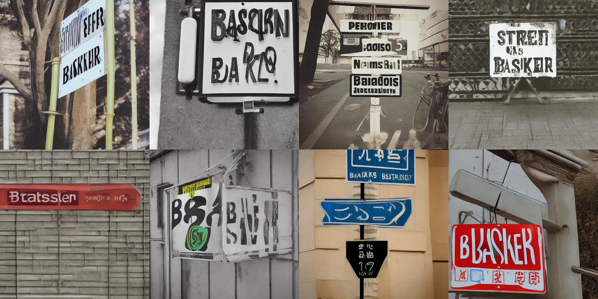 Prompt: “street sign, ‘baskers’”