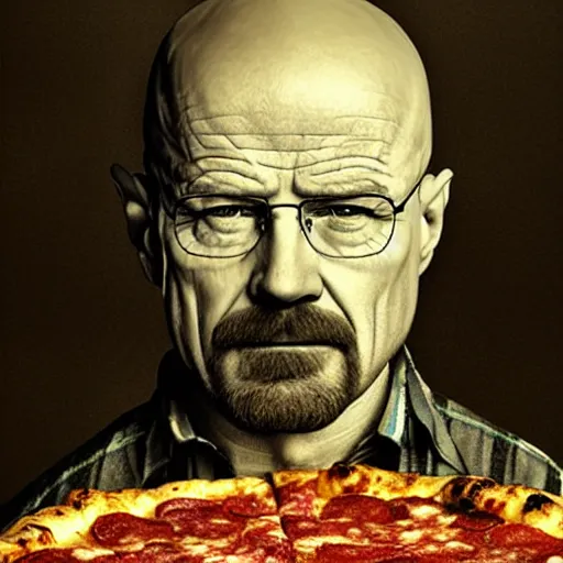 Image similar to pizza made of walter white, unreal, render, splash, award winning photograph