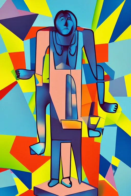 Image similar to cubist moai statue cutout digital illustration cartoon colorful beeple