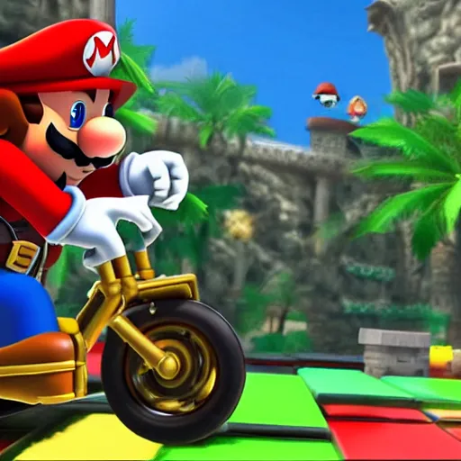 Prompt: gameplay footage of captain Jack sparrow in super Mario kart