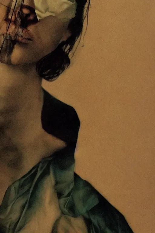 Image similar to hyperrealism close - up fashion portrait by roversi photo from the holy mountain by alejandro jodorowsky in style of francisco goya