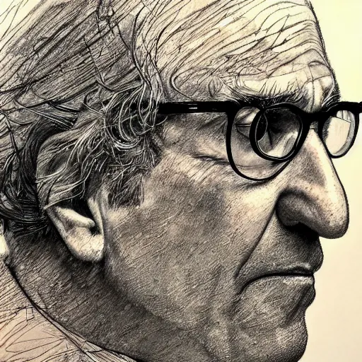 Image similar to a realistic yet scraggly portrait sketch of the side profile of a stern and sophisticated larry david, trending on artstation, intricate details, in the style of frank auerbach, in the style of sergio aragones, in the style of martin ansin, in the style of david aja, in the style of mattias adolfsson