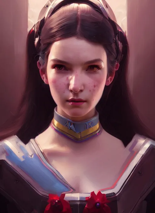 Prompt: portrait of d. va from overwatch, victorian, concept art, detailed face, fantasy, close up face, highly detailed, cinematic lighting, digital art painting by greg rutkowski