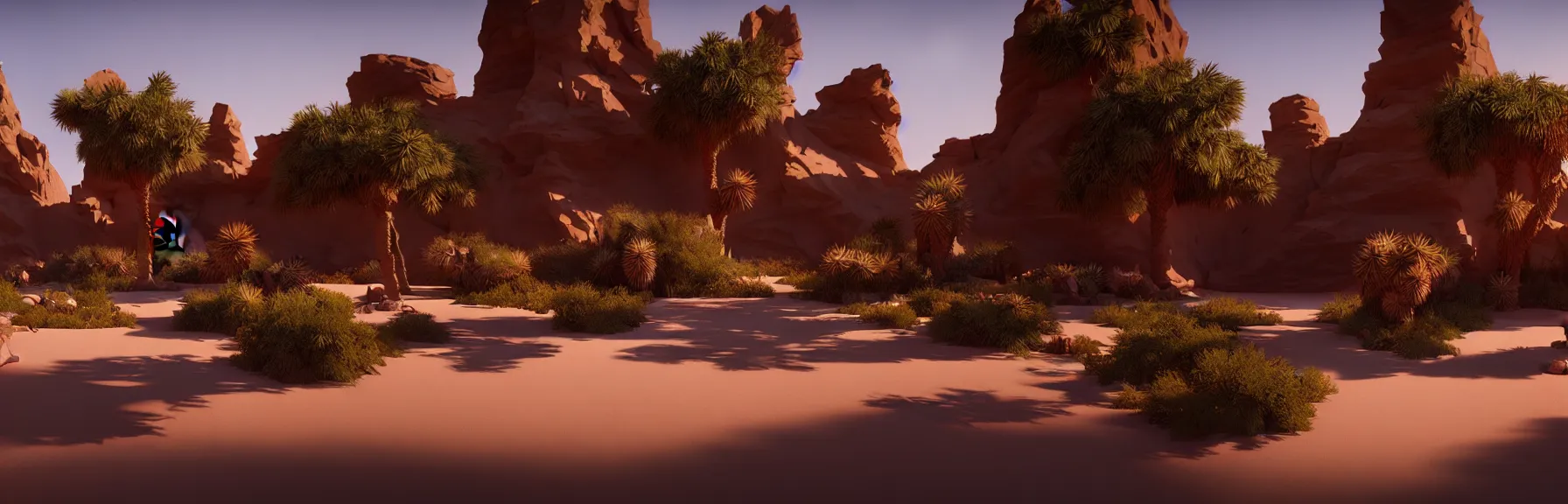 Image similar to a desert oasis; very detailed, by Federico Pelat, Caravaggio; artstation, unreal engine 5