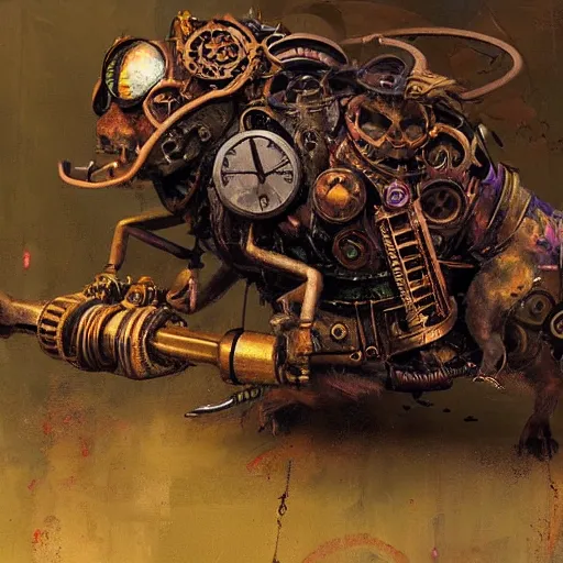 Image similar to steampunk rat, acid, 303, psychedelic, by ruan jia