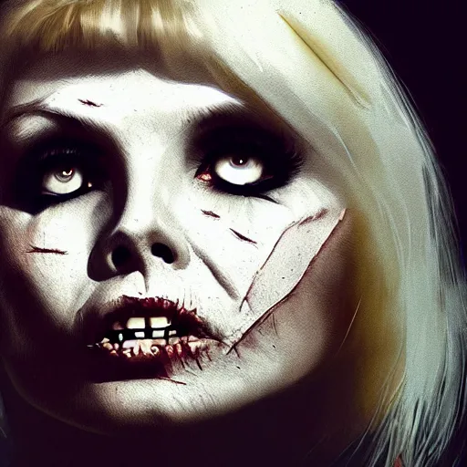 Prompt: debbie harry as a zombie with cuts on face, 7 days to die zombie, fine art, award winning, intricate, elegant, sharp focus, cinematic lighting, highly detailed, digital painting, 8 k concept art, art by guweiz and z. w. gu, masterpiece, trending on artstation, 8 k