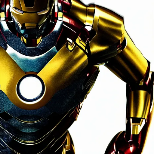 Prompt: gold and black iron man suit, 4k realistic photo