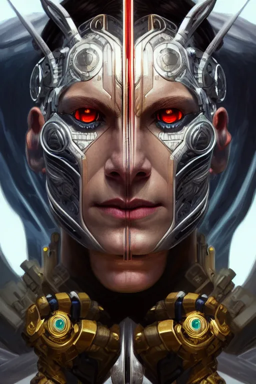 Image similar to symmetry!! portrait of cyborg loki in the style of god of war, machine parts embedded into face, intricate, elegant, highly detailed, digital painting, artstation, concept art, smooth, sharp focus, illustration, art by artgerm and greg rutkowski and alphonse mucha, 8 k