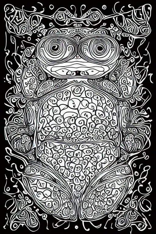 Image similar to beautiful frog, ornamental, fractal, ink draw, line art, vector art