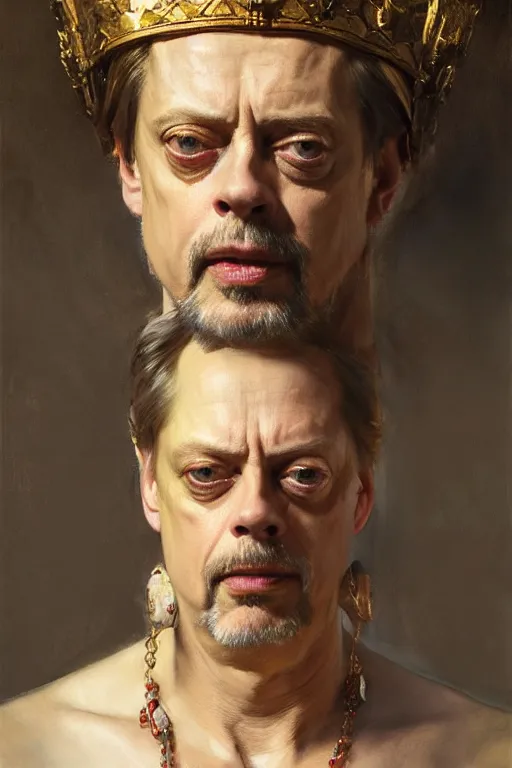 Image similar to beautiful expressive oil painting portrait of ancient roman god emperor steve buscemi ascending wearing the civic crown, art by anders zorn, wonderful masterpiece by greg rutkowski, beautiful cinematic light, american romanticism by greg manchess, jessica rossier