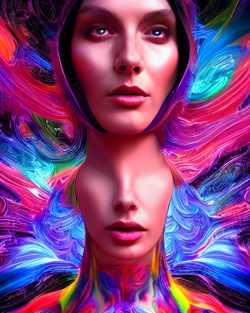 Image similar to a powerful energy psychedelic woman, by alexander fedosav, hyper detailed digital matte painting, concept art, hyperrealism, 1 6 k resolution, cinema 4 d, 8 k resolution, trending on artstation, behance hd, a masterpiece, by stephan martiniere, particles, cel - shaded, power bright neon energy, by david a. hardy,