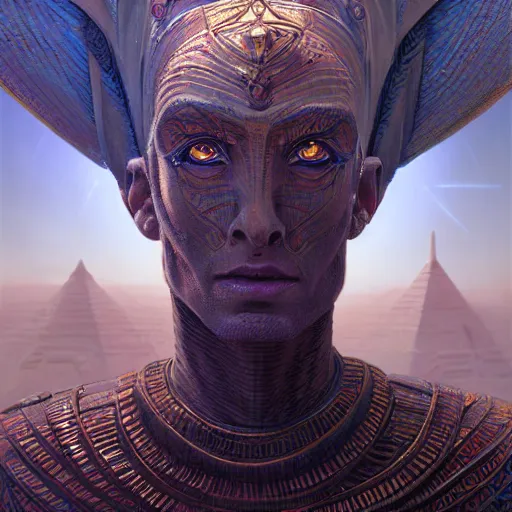 Prompt: highly detailed portrait of ra the egyptian god, intricate alien technology, stephen bliss, unreal engine, fantasy art by greg rutkowski, loish, rhads, ferdinand knab, makoto shinkai and lois van baarle, ilya kuvshinov, rossdraws, tom bagshaw, global illumination, radiant light, detailed and intricate environment