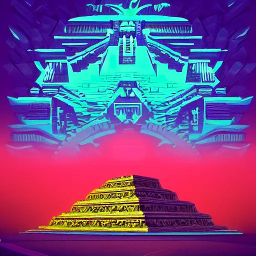 Image similar to ancient aztec structure, epic retrowave art, trending on art station