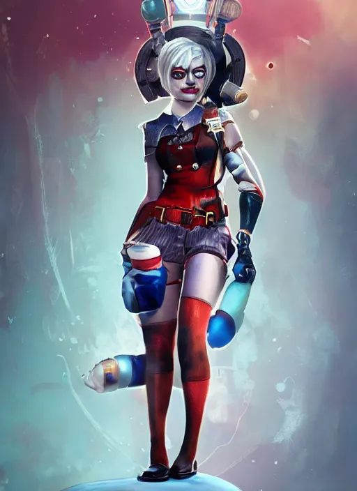 Prompt: bioshock portrait of emma stone as harley quinn, hyper detailed, digital art, trending in artstation, cinematic lighting, studio quality, smooth render, unreal engine 5 rendered, octane rendered, art style by klimt and nixeu and ian sprigger and wlop and krenz cushart.