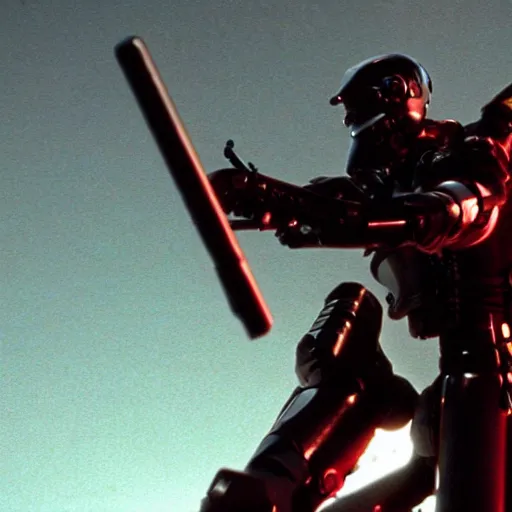 Image similar to movie still of cyborg gundan wing, cinematic composition, cinematic light, criterion collection, by edgar wright