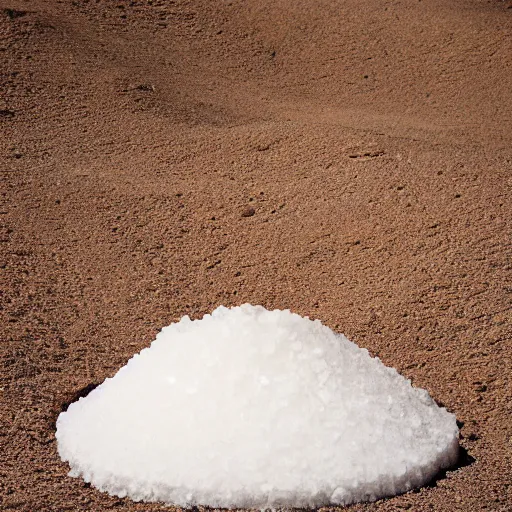 Image similar to mound of salt shaped like a 30 year old woman in ancient Canaanite clothing, cracked desert background. somber. haunting. 40mm lens, shallow depth of field, split lighting