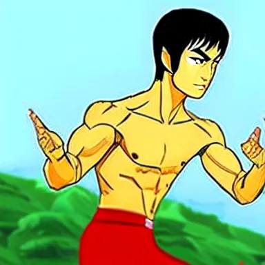 Prompt: a cartoon of Bruce Lee in the style of Legend of Korra, Avatar the Last Airbender