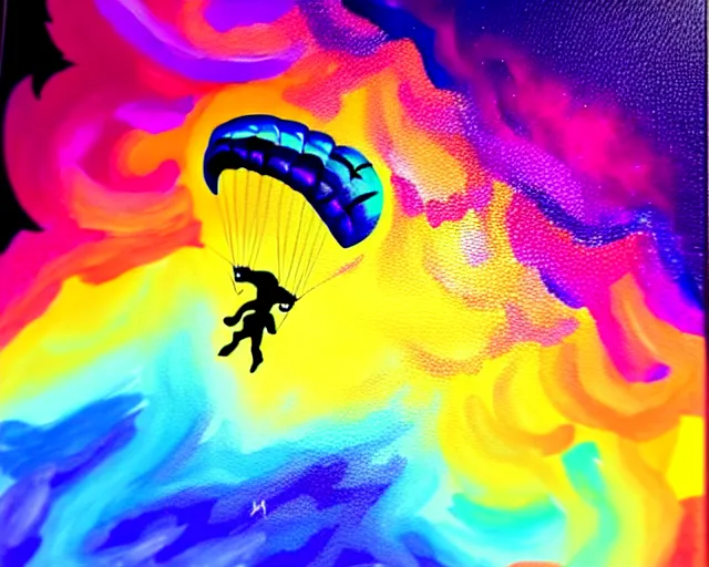 Prompt: Skydiving through latent subspace chirality portals, trending on artstation, vibrant palette, boldly-inked gouache artwork, acrylic painting on oiled canvas, highly detailed digital illustration