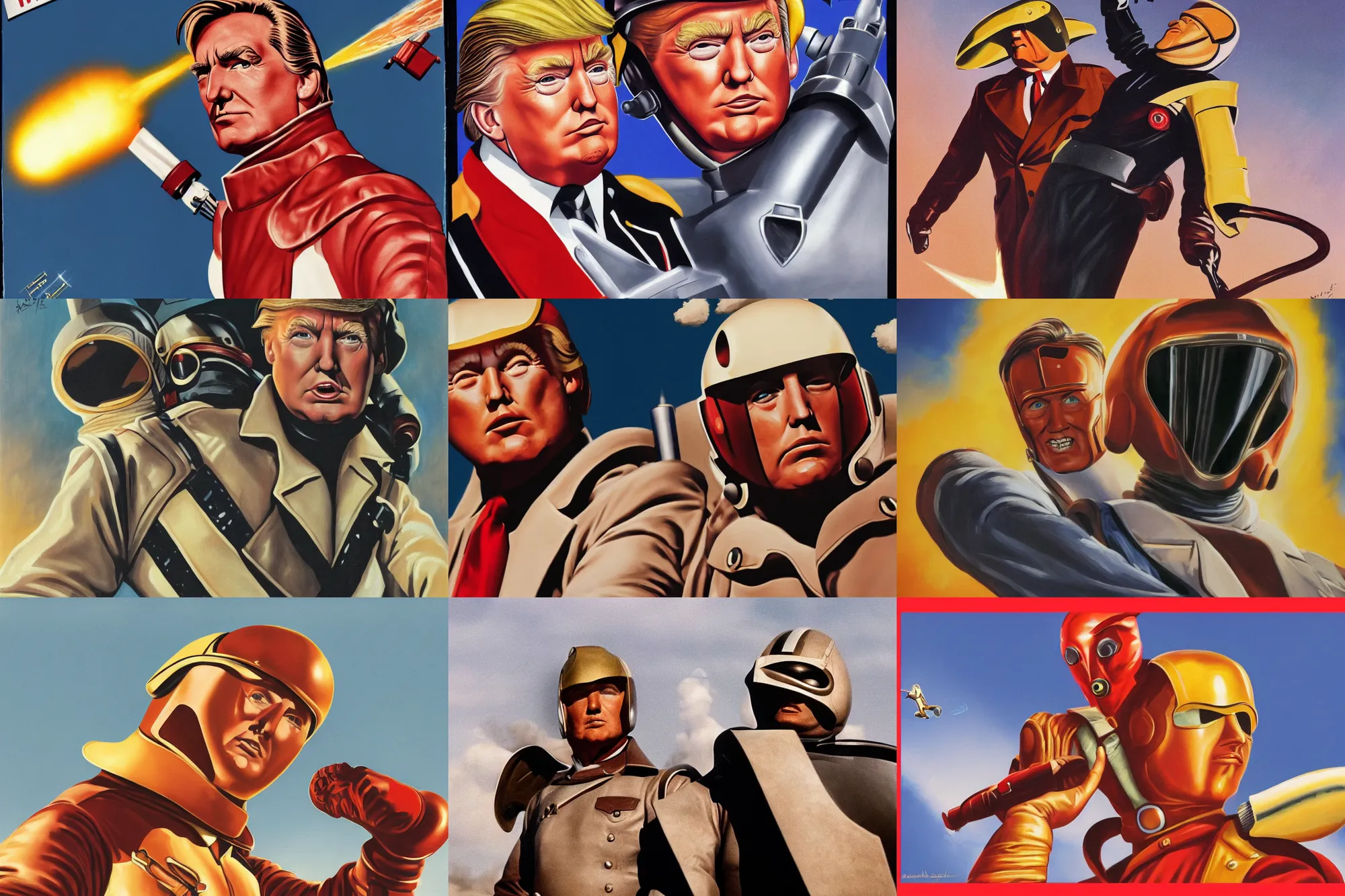 Prompt: the rocketeer played by portrait donald trump, 4 k, scene, no helmet