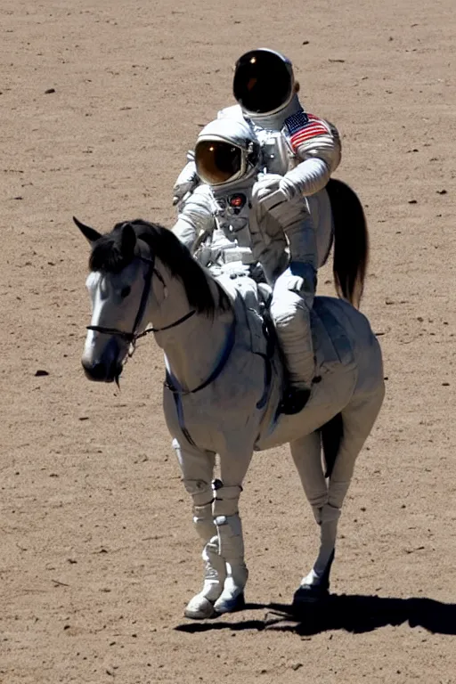 Prompt: astronaut carries on his shoulders a astronaut riding horse