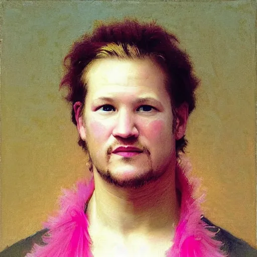 Prompt: “Painting of Chris Jericho wearing a bright pink tutu, Art by william adolphe bouguereau, During golden hour, Extremely detailed, Beautiful, Award winning”
