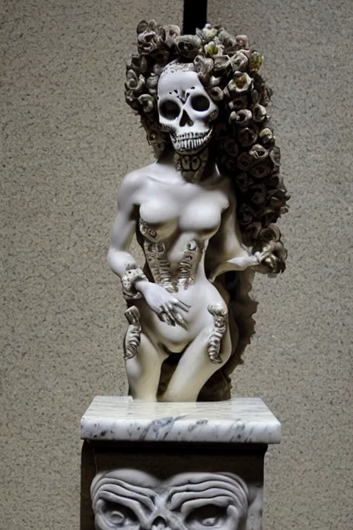 Image similar to La catrina statue sculpted on marble by Bernini