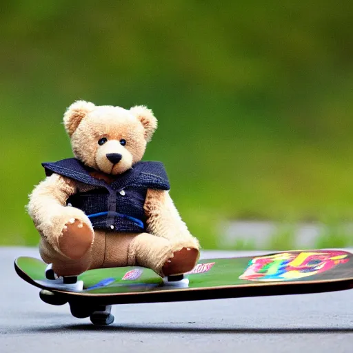 Image similar to a Teddy Bear on a skateboard in central new York law angle telephoto trending on 500px