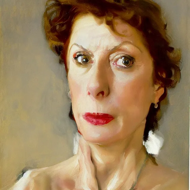 Prompt: a beautiful portrait of susan sarandon by john singer sargent and norman rockwell, strong brushwork