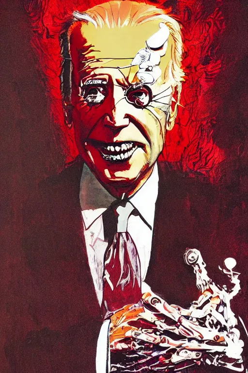 Image similar to Joe Biden full body shot, Body horror, biopunk, by Ralph Steadman, Francis Bacon, Hunter S Thompson