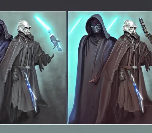 Prompt: ! dream ww 1 sith sorcerer, hooded cloaked sith lord, dark side of the force, sith lore, covet death, full character concept art, highly detailed matte painting intricately beautiful, intricately detailed by dom qwek by darren bartley byjames jean