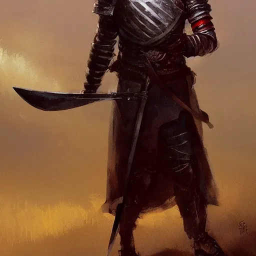 Image similar to a knight with sword and fork in hands by greg rutkowski