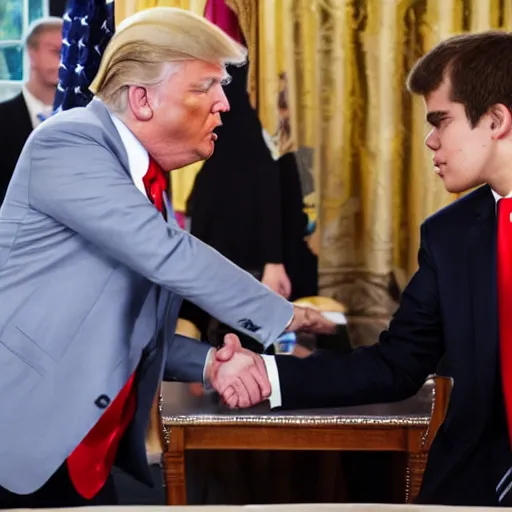 Image similar to donald trump and magnus carlsen shaking hands