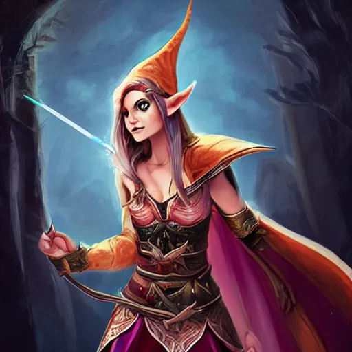 Prompt: female dnd elf warrior with high experience points, casting a spell, digital art, beautiful
