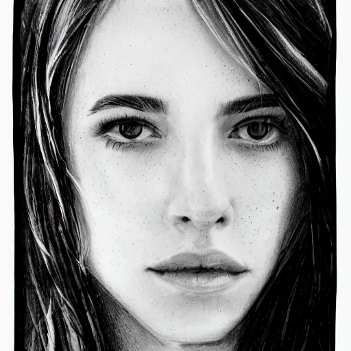 Image similar to beautiful young woman face with light freckles artist sketch closeup photograph