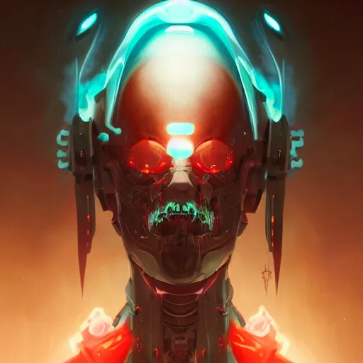 Image similar to portrait of a evil cybernetic devil, cyberpunk concept art by pete mohrbacher and artgerm and wlop and greg rutkowski and deathburger, digital art, highly detailed, intricate, sci-fi, sharp focus, Trending on Artstation HQ, deviantart, unreal engine 5, 4K UHD image