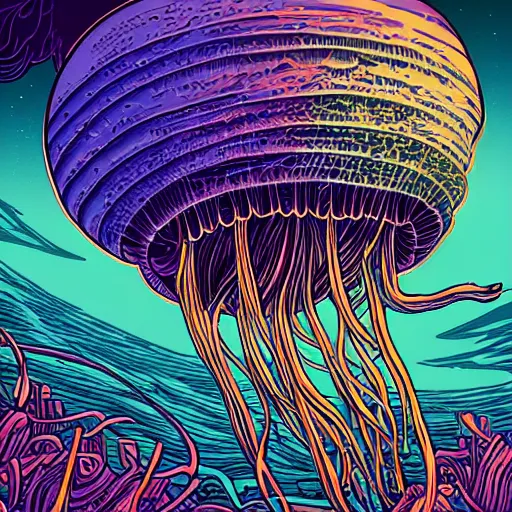 Prompt: A jellyfish by Dan Mumford, detailed, 8K, atmospheric