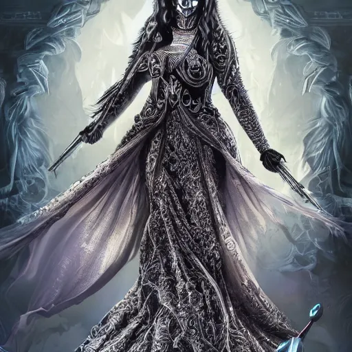 Image similar to photo of beautiful queen of death, 4 k, godly, intricate, detailed